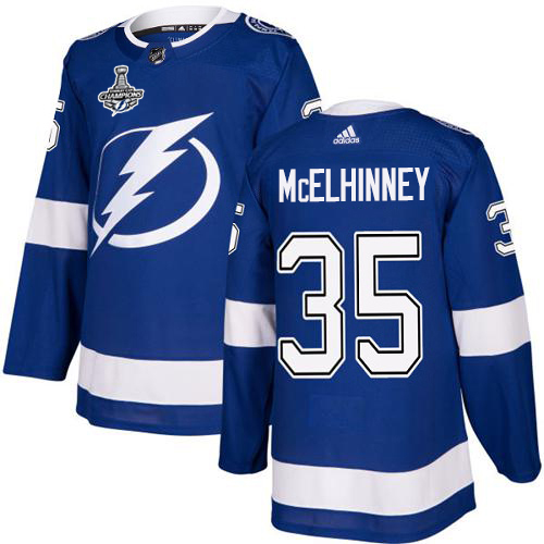 Adidas Tampa Bay Lightning Men #35 Curtis McElhinney Blue Home Authentic 2020 Stanley Cup Champions Stitched NHL Jersey